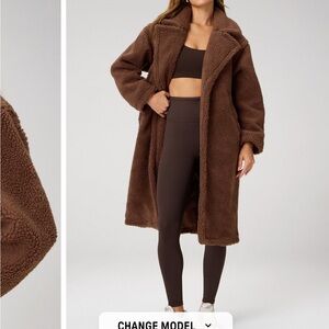 Fabletics Brown Teddy Fleece Long Coat